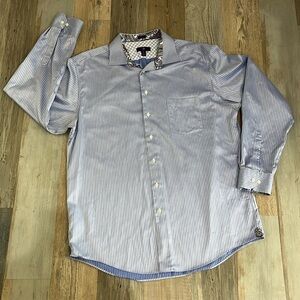 Egara Shirt Button Up Striped Blue White Flip Cuff No Iron Mens 2XLT